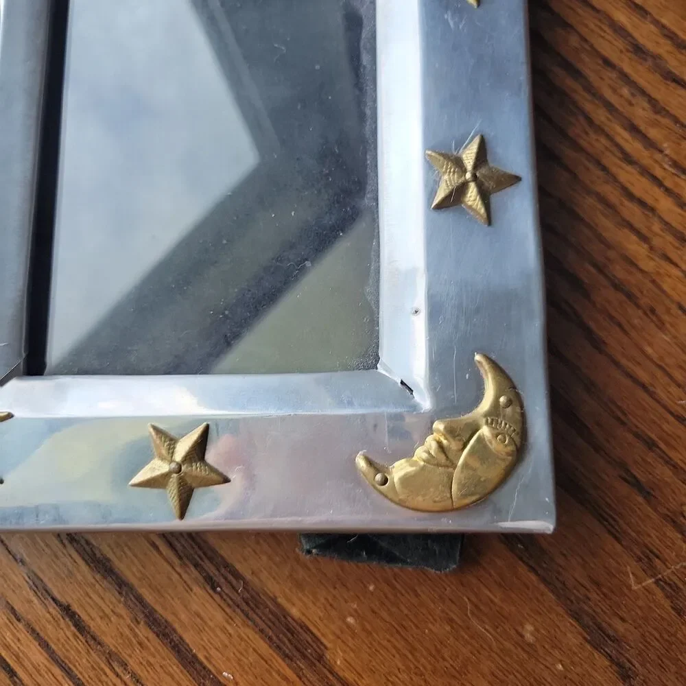 Vtg 90s celestial photo frame 4x6 in pewter and gold RARE READ Y2k Moon Sun Star